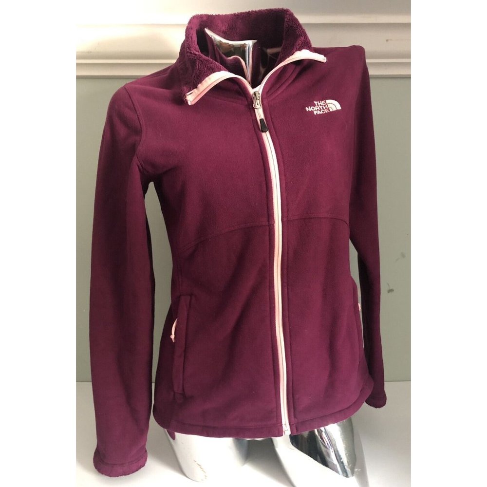 North Face Logo Sweater Womens Small Full Zip Purple Pink Jacket